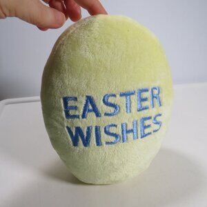 Easter egg small pillow "Easter Wishes" Double Sided embroidered yellow plush